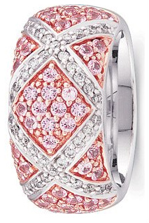 Pink Sapphire and diamond wedding band at The Men's Jewelry Store, set in 14k white gold.