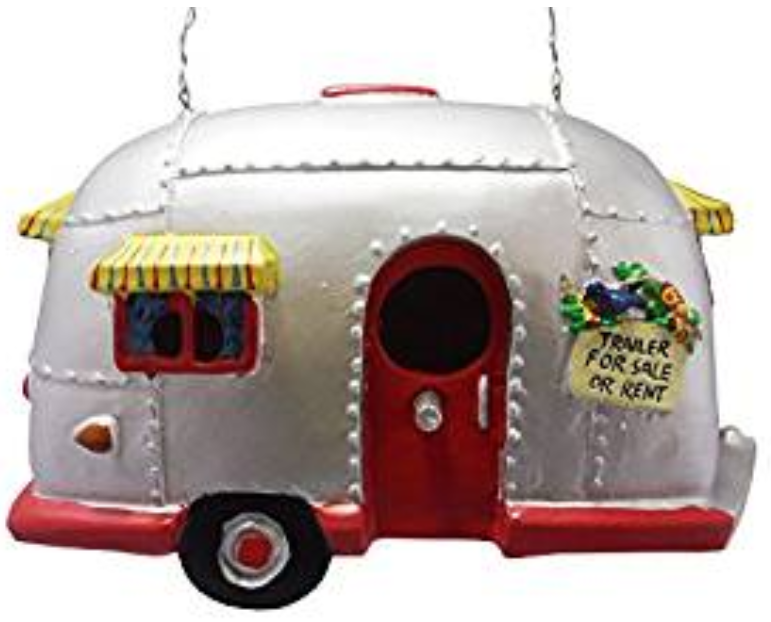 Cute air-stream type trailer bird house for sale at Amazon.