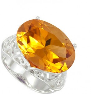 11.30 Carat Golden Citrine Sterling Silver Filigree Ring.