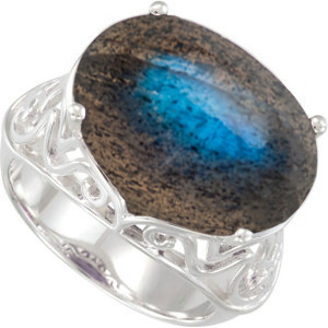 12.95 Carat Labradorite Sterling Silver Filigree Ring.