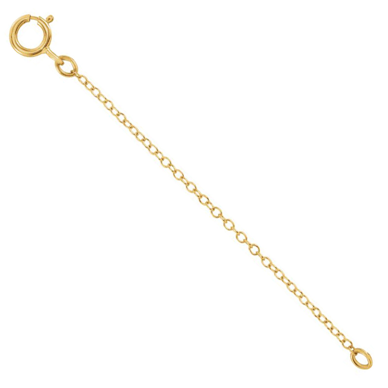 4k yellow gold semi-polished extender chain and/or safety chain usued to extend necklaces up to 2.25 inches longer. Gives you great flexibility for your chain necklaces.