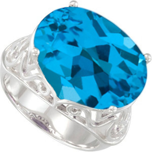18.4 Carat Swiss Blue Topaz and Sterling Silver Filigree Ring.