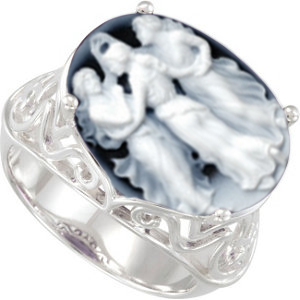 5.2 carat Three Ladies Victorian Cameo and Sterling Silver Filigree Ring.