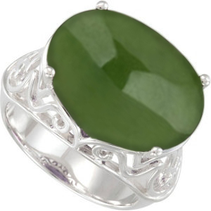 8.3 Carat Nephrite Jade Sterling Silver Filigree Ring.