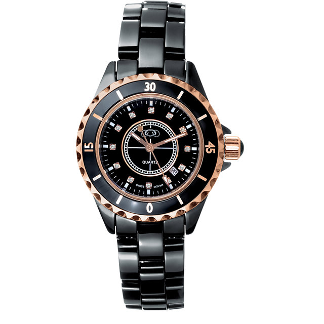 Ladies Black and Rose Gold IP Ceramic Couture Watch.