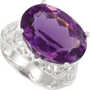 11.15 Carat Amethyst Sterling Silver Open Scroll-Work Filigree Ring.