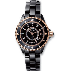 Womens Black & Rose Gold IP Ceramic Couture™ Watch.