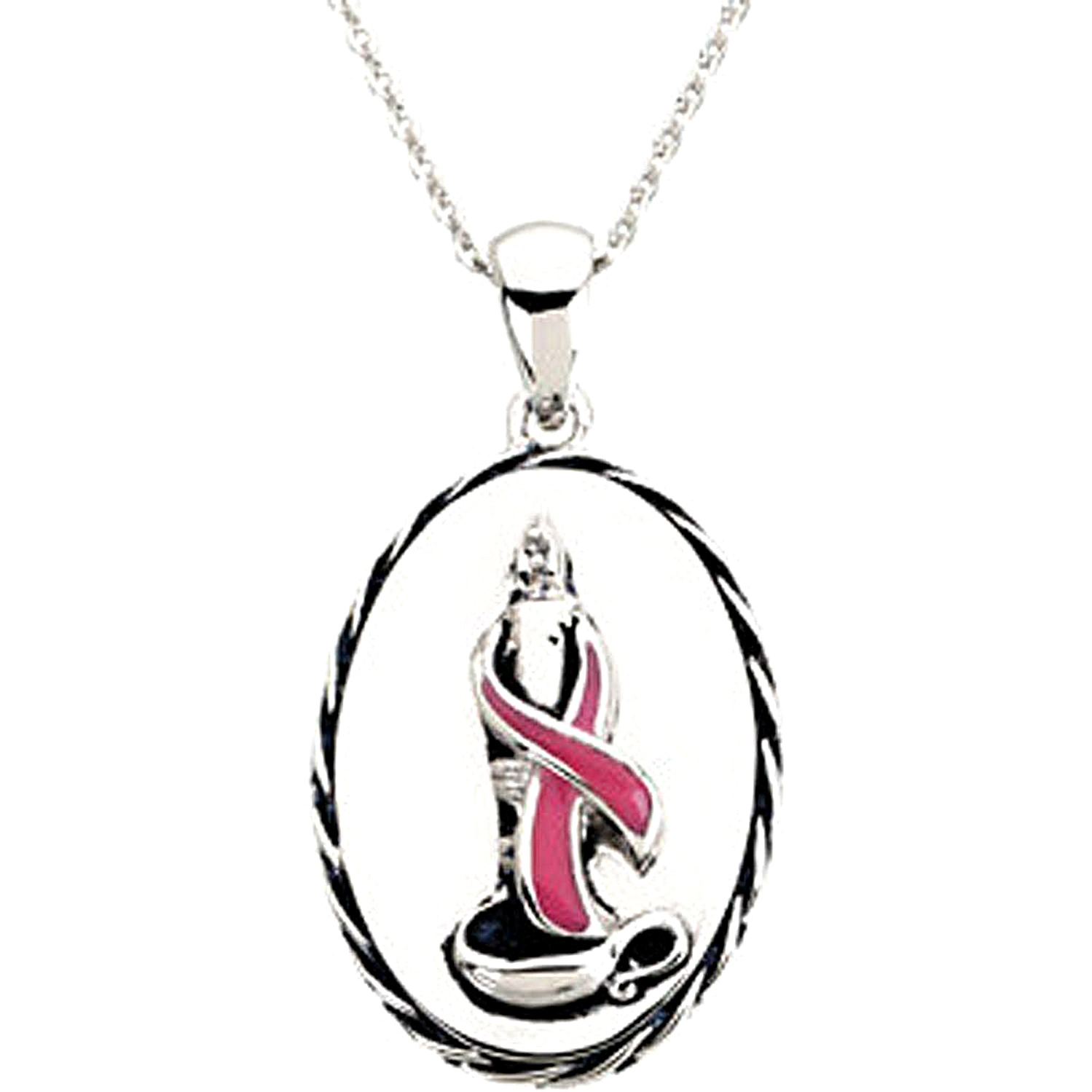 Breast Cancer Pink Ribbon and Candle Necklace, 18".