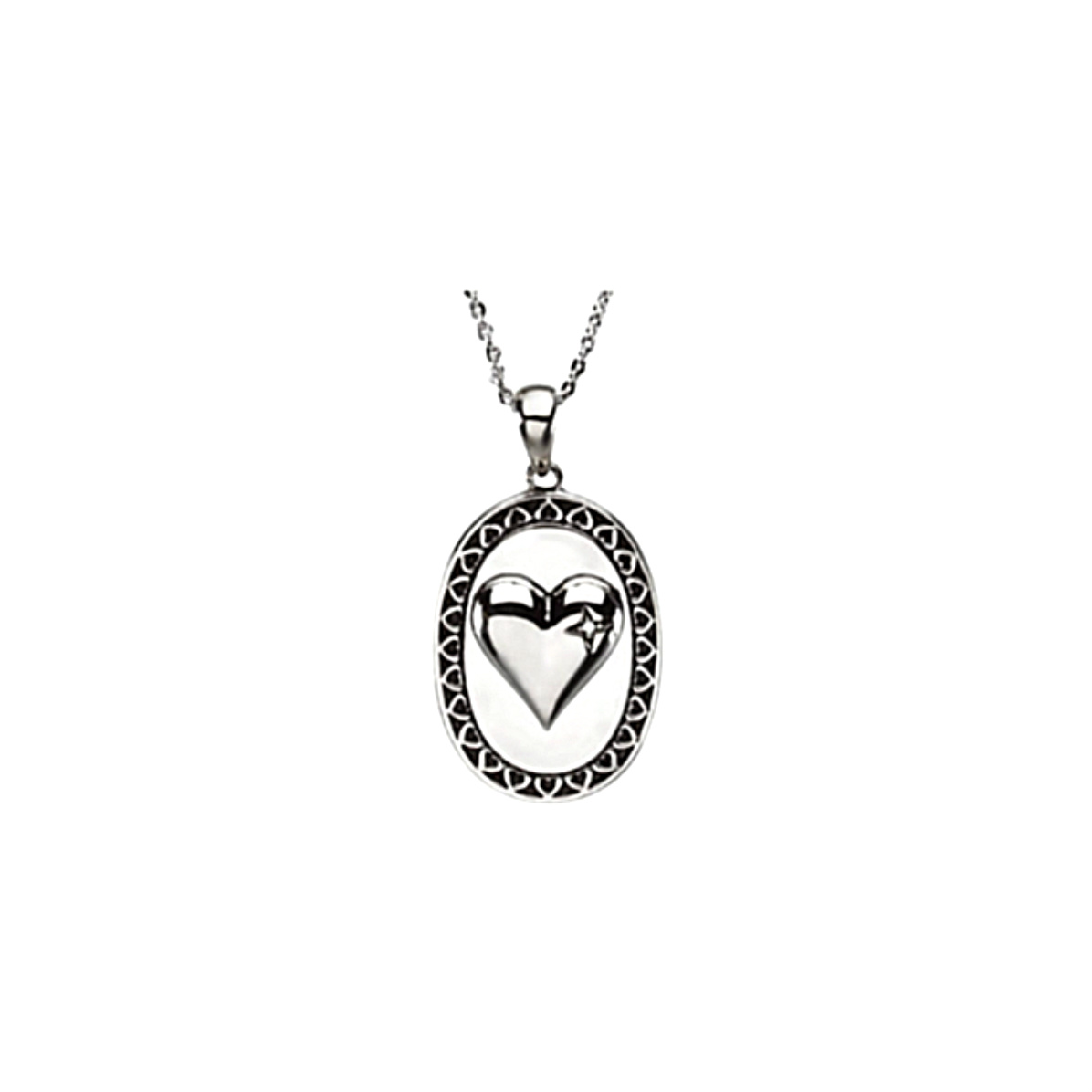 Diamond 'Love' Heart Rhodium Plate Sterling Silver Cross Pendant Necklace. 