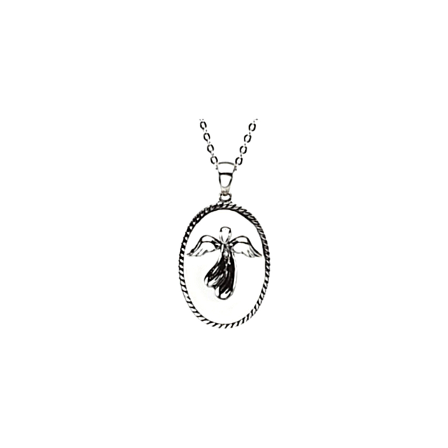 Diamond 'Friends' Rhodium Plate Sterling Silver Angel Pendant Necklace. 