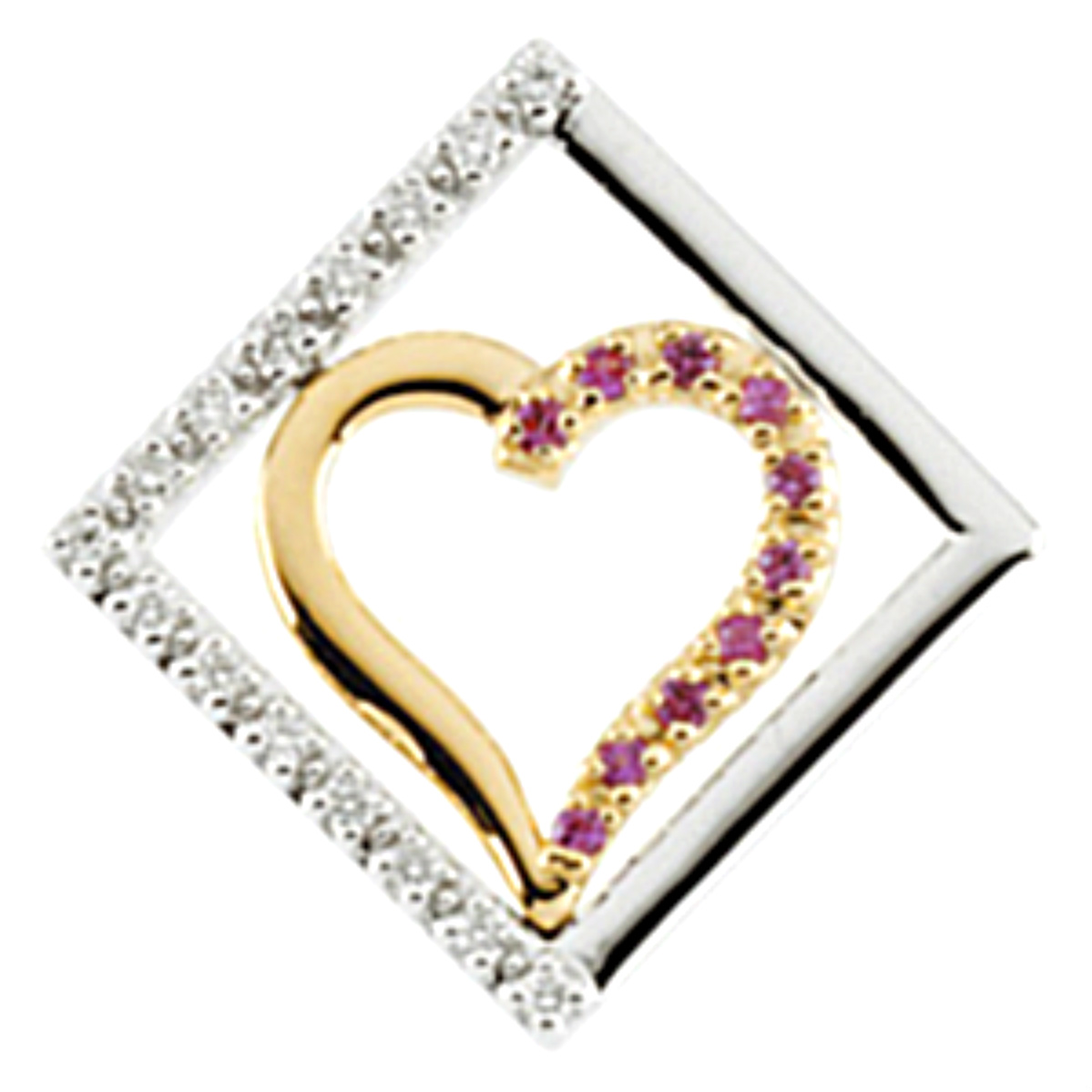 Pink Sapphire & Diamond Purposeful Heart Rhodium Plate 14kt Yellow & White Gold Pendant.
