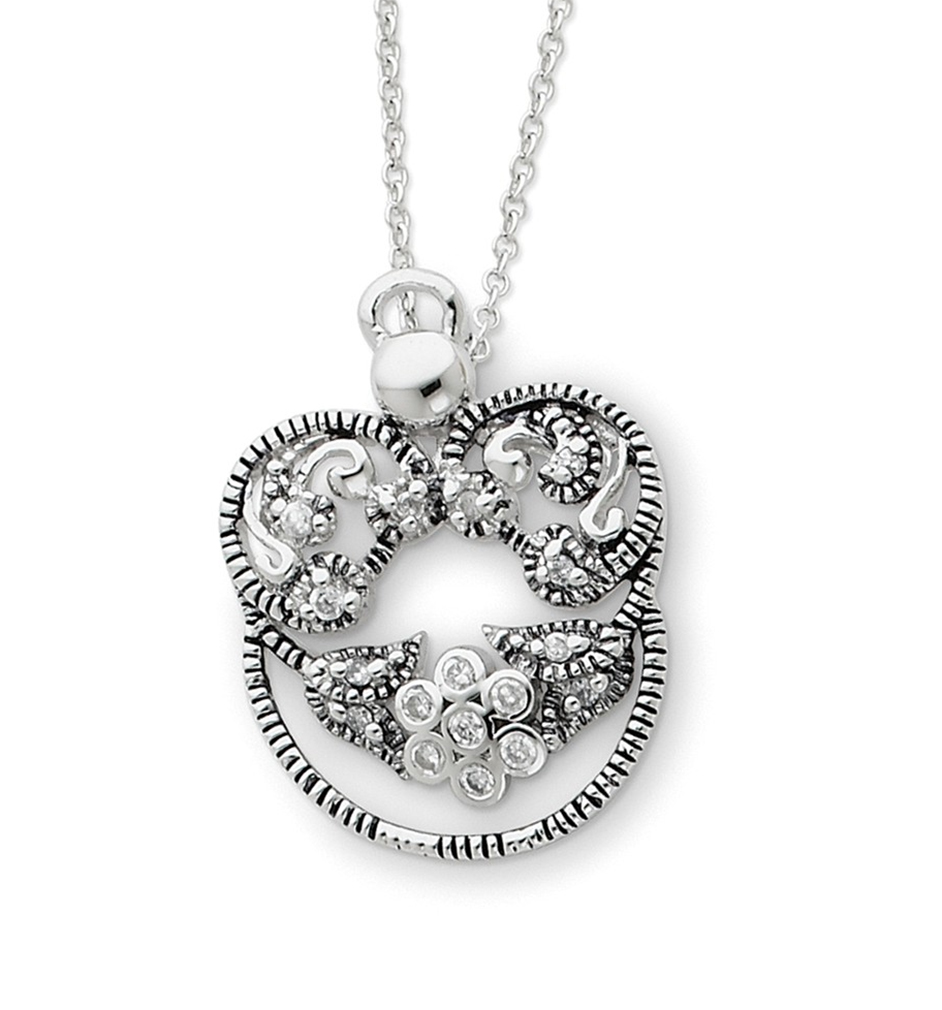 'Angel of Grace' CZ Pendant Necklace, Antiqued Rhodium-Plated Sterling Silver.