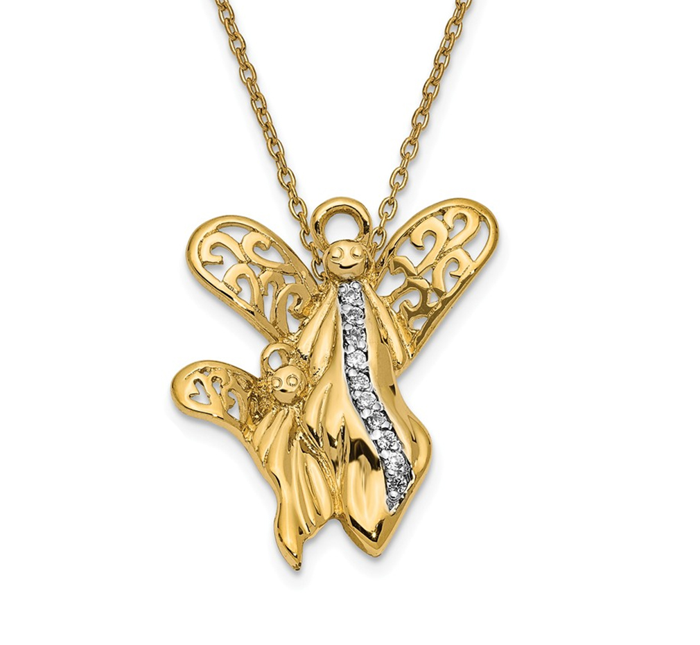'Angel of Motherhood' CZ Pendant Necklace, Sterling Silver and Gold-Plated.