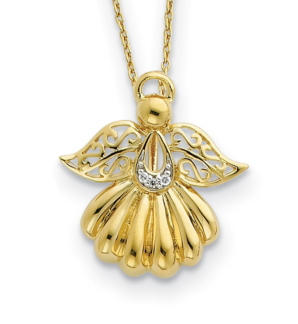 'Angel of Remembrance' CZ Pendant Necklace, Sterling Silver and Gold-Plated.