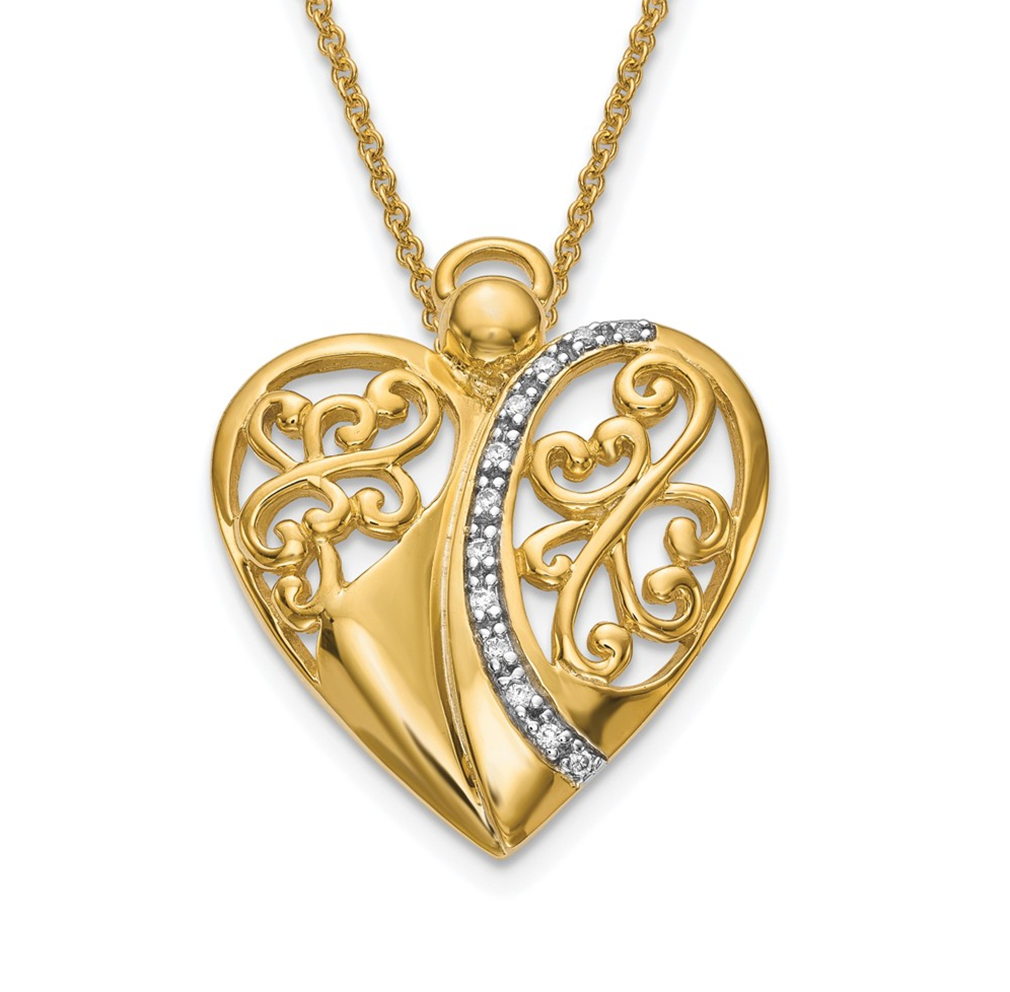 'Angel of Love' CZ Pendant Necklace, Sterling Silver and Gold-Plated.