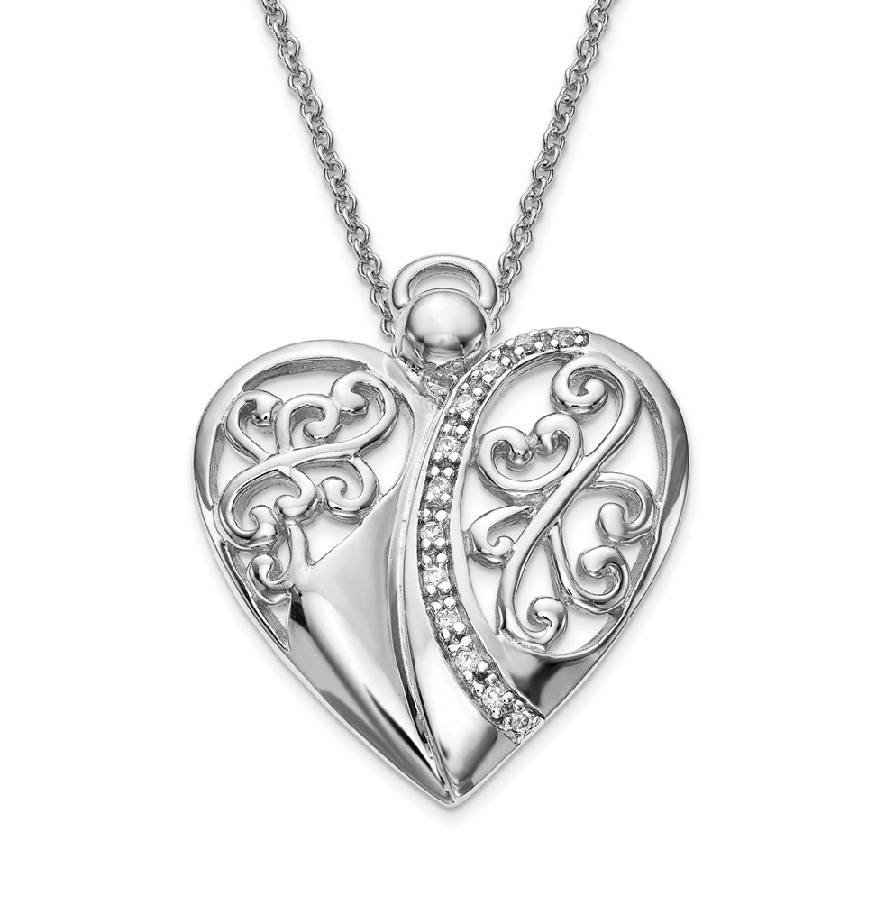 'Angel of Love' CZ Pendant Necklace, Antiqued Rhodium-Plated Sterling Silver.