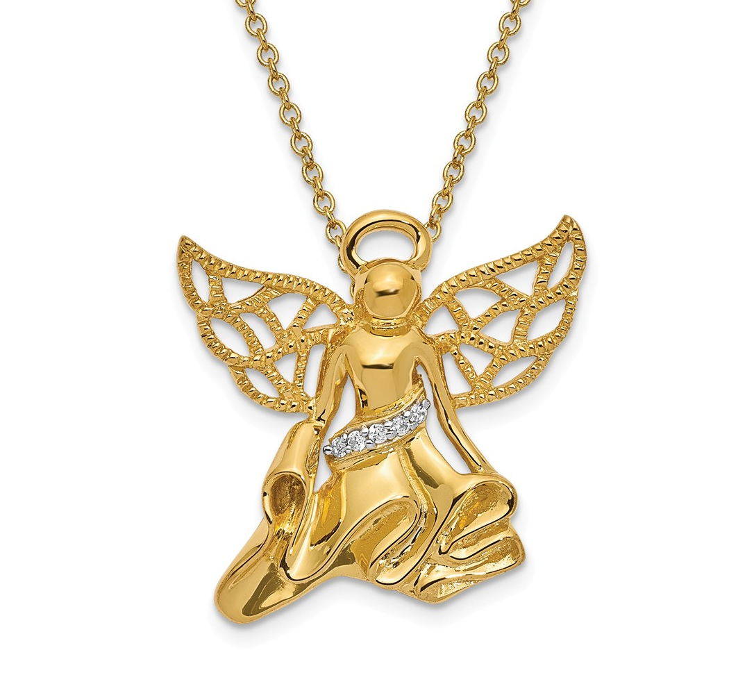 'Angel of Gratitude' CZ Pendant Necklace, Sterling Silver and Gold-Plated.