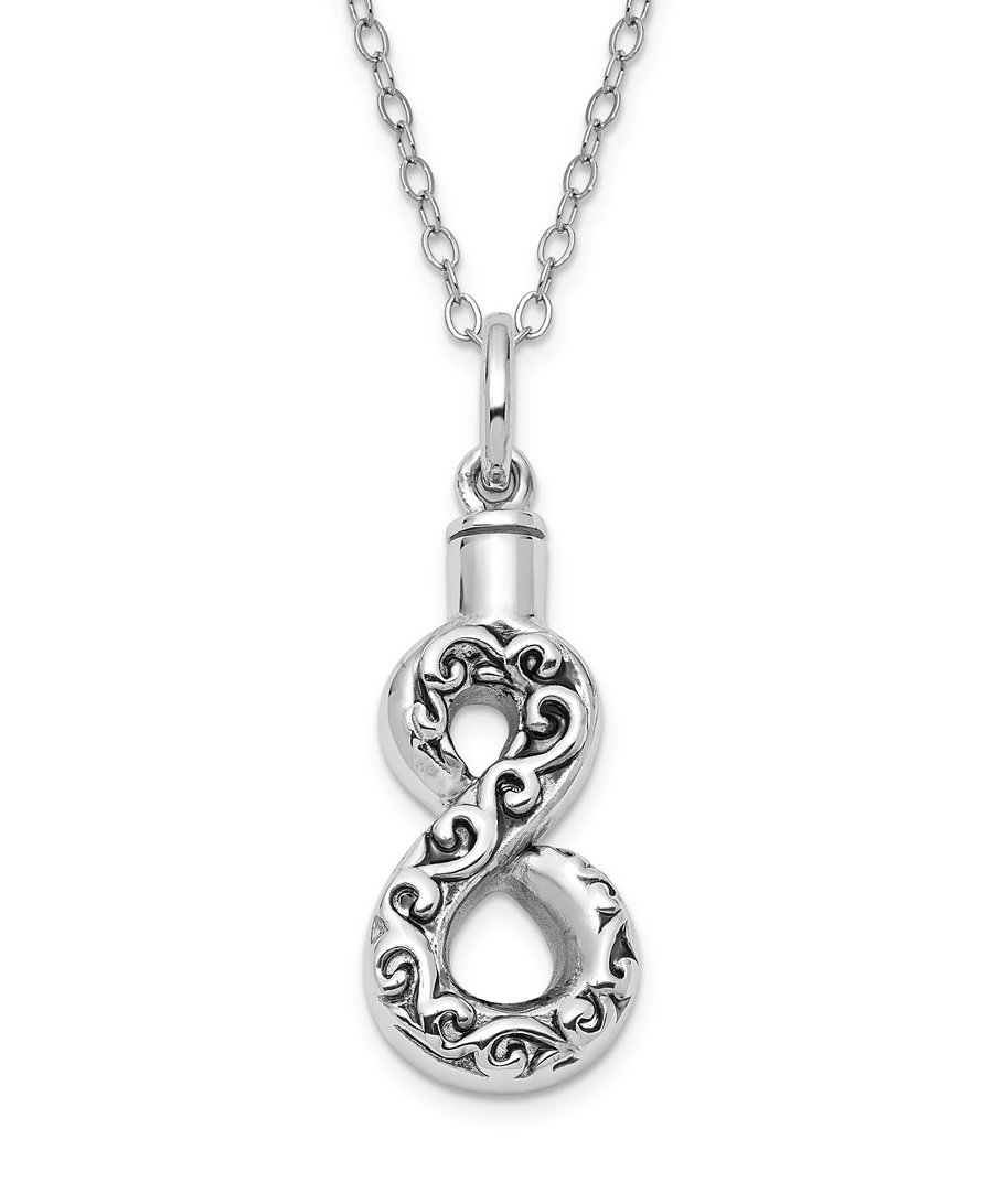 Antiqued 'Infinity Remembrance' Ash Holder Pendant Necklace, Rhodium-Plated Sterling Silver.