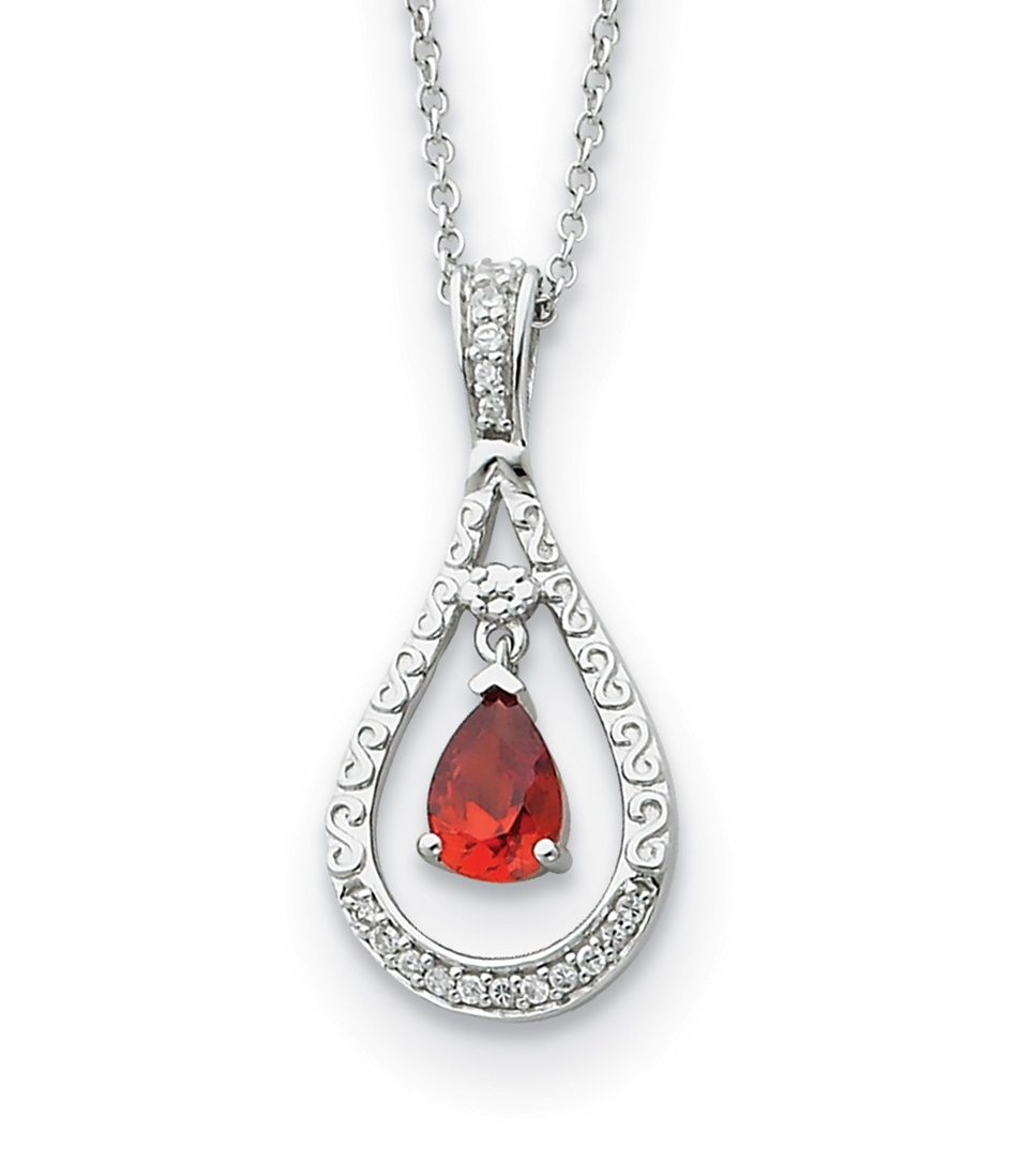 Antiqued January CZ Birthstone 'Never Forget Tear' Pendant Necklace, Rhodium-Plated Sterling Silver.