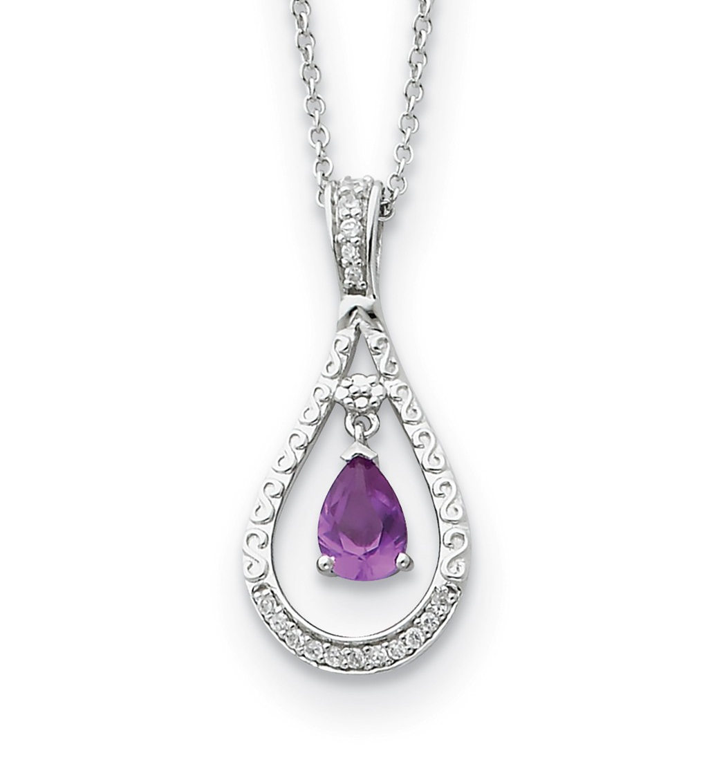 Antiqued June CZ Birthstone 'Never Forget Tear' Pendant Necklace, Rhodium-Plated Sterling Silver.