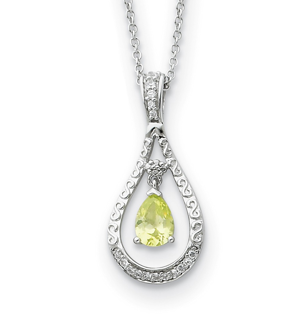 Antiqued August CZ Birthstone 'Never Forget Tear' Pendant Necklace, Rhodium-Plated Sterling Silver.