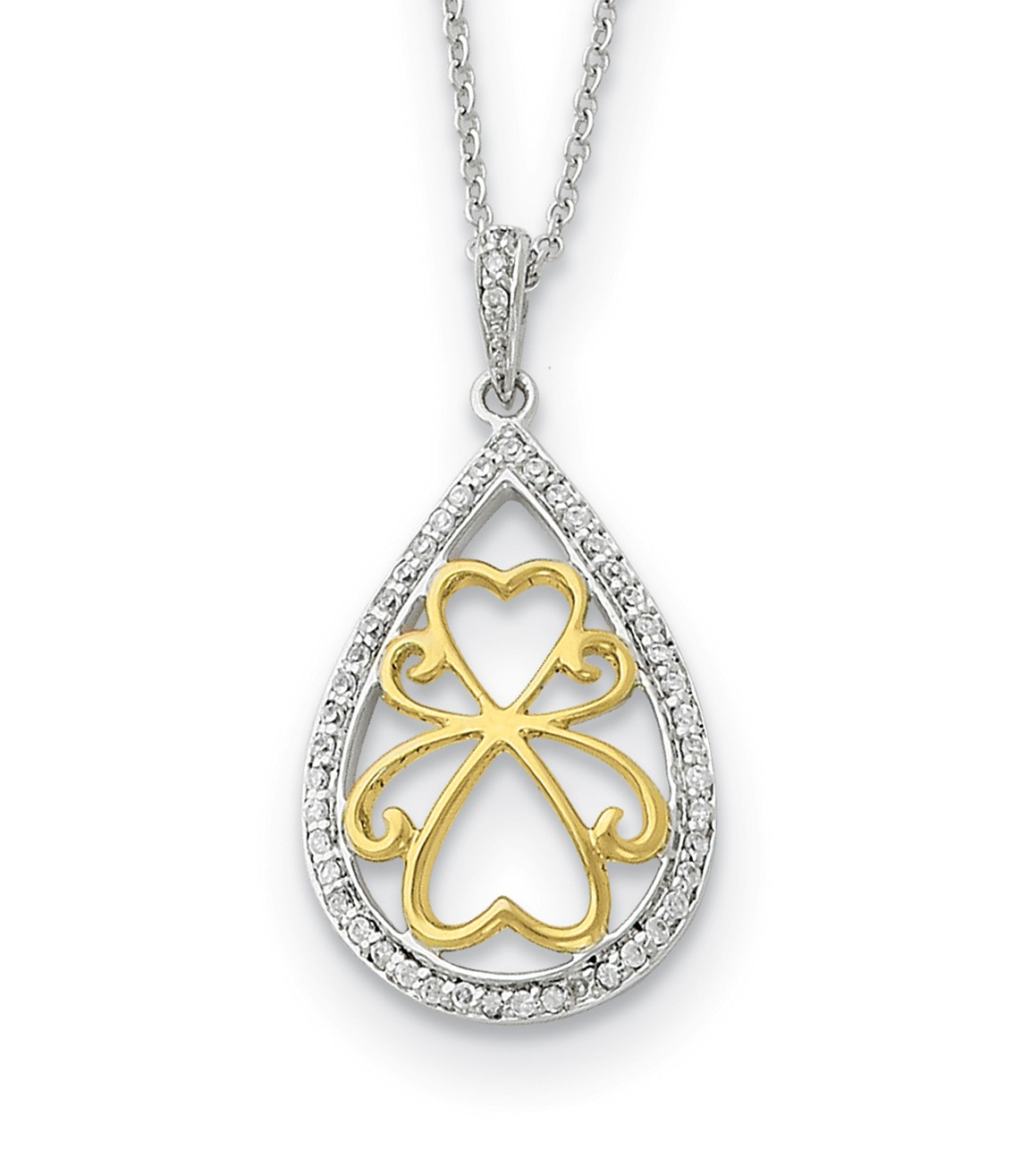 'Love Carries On' CZ Pendant Necklace, Rhodium-Plated Sterling Silver and Gold-Plate.