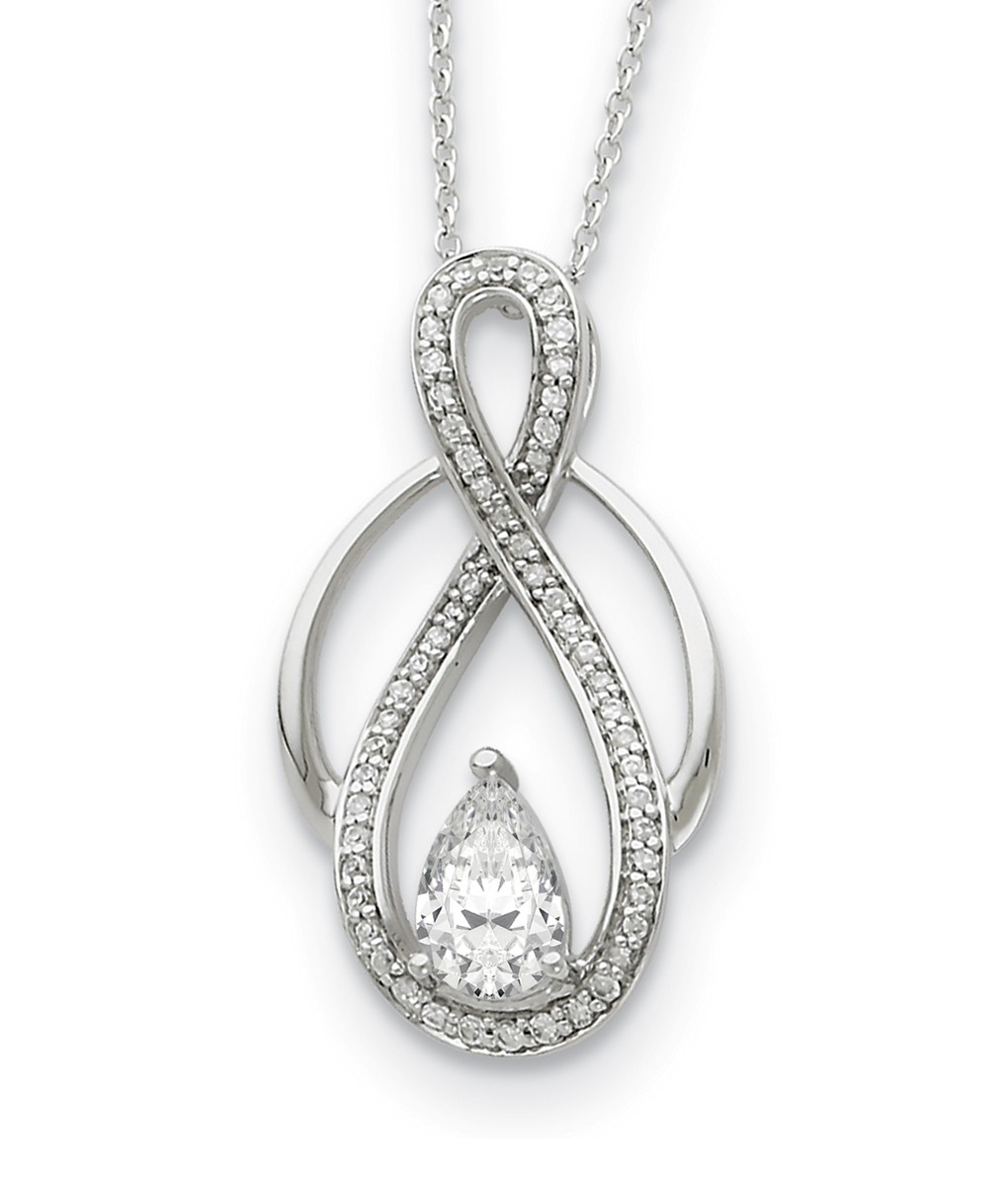 'Tears To Strength' CZ Pendant Necklace, Rhodium-Plated Sterling Silver.