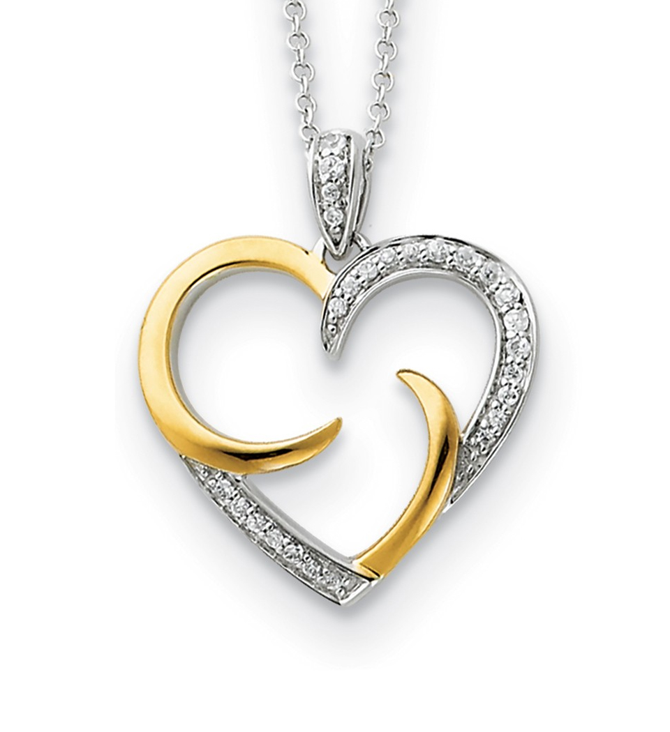 'The Arms of Love Heart' CZ Pendant Necklace, Gold-Plated and Rhodium-Plated Sterling Silver.