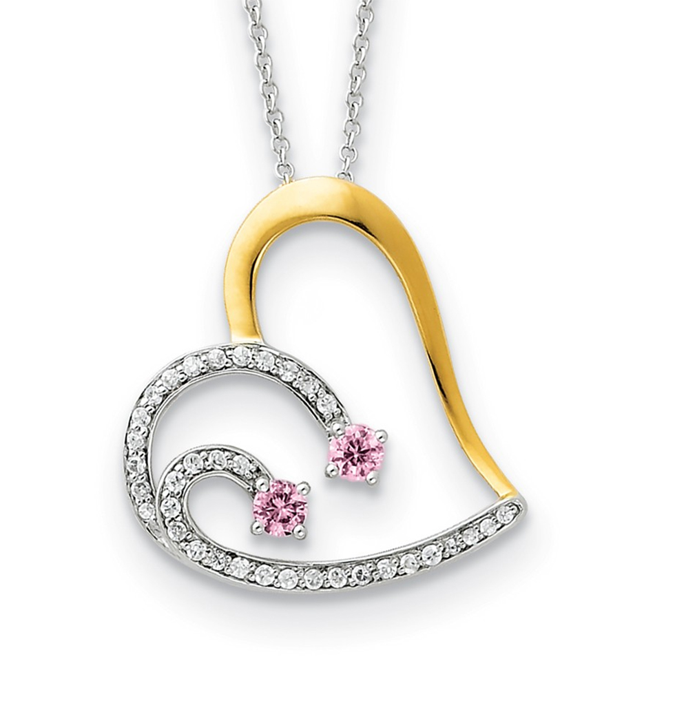  'Forever By Your Side' Heart CZ Pendant Necklace, Gold-Plated and Rhodium-Plated Sterling Silver.