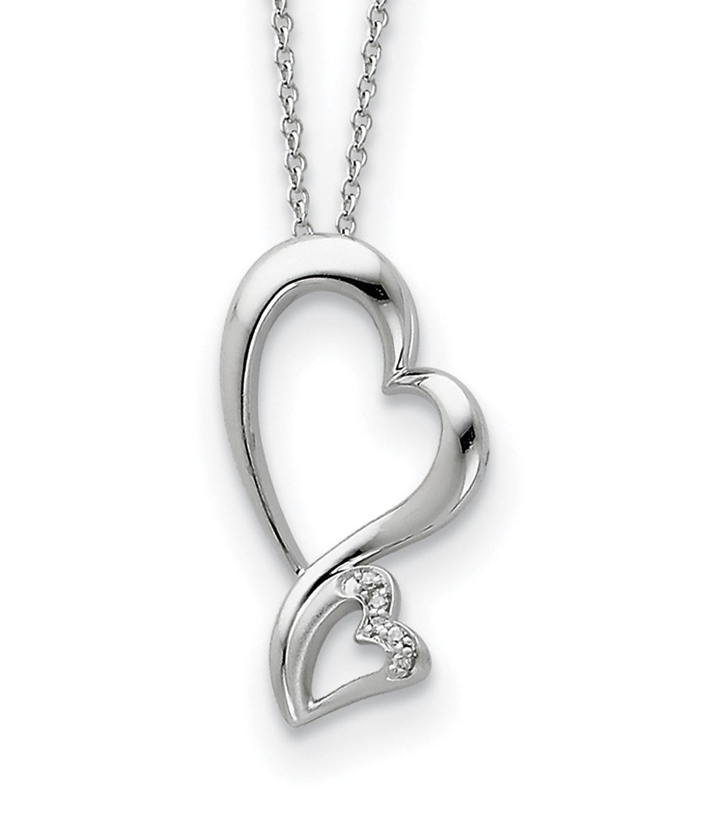  'Protected Heart' CZ Pendant Necklace, Rhodium-Plated Sterling Silver.