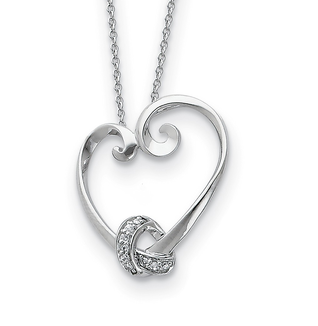  'LoveknotsHeart' CZ Pendant Necklace, Rhodium-Plated Sterling Silver.