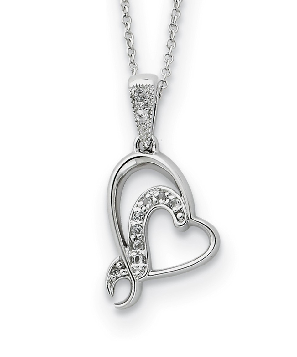 'A Gift For My Sister, For My Bridesmaid' CZ Pendant Necklace, Rhodium-Plated Sterling Silver.