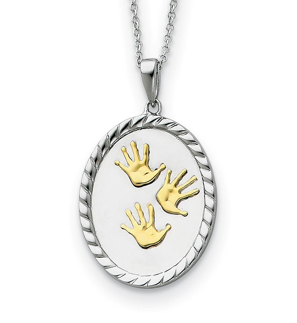 'Hand Prints' Pendant Necklace, Gold-Plated and Rhodium-Plated Sterling Silver.