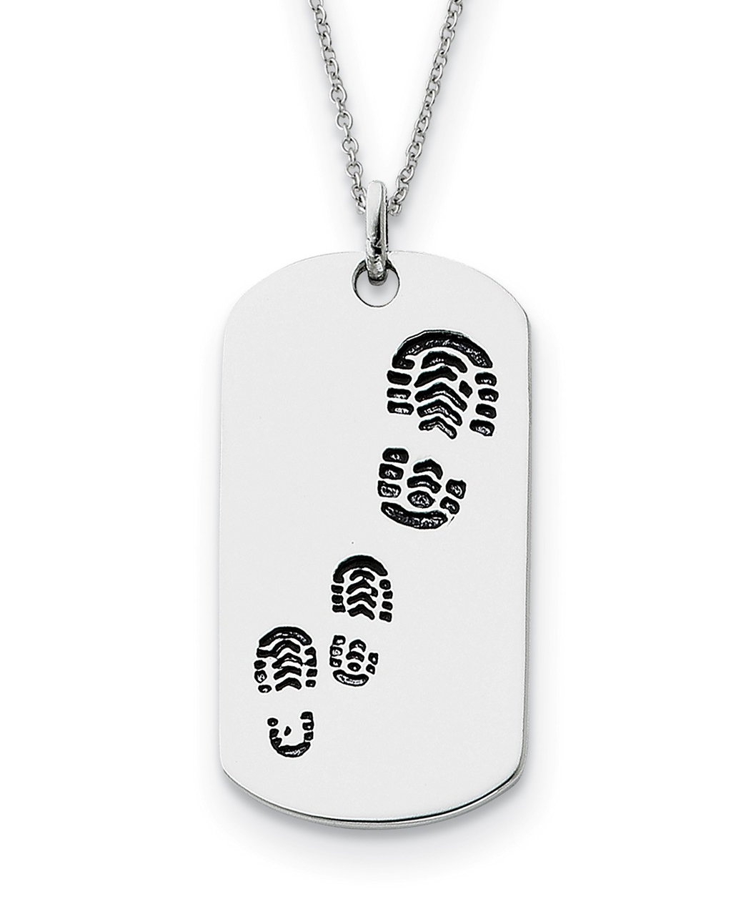 'Footsteps' Rhodium-Plated Dog Tag Pendant Necklace, Antiqued Sterling Silver.