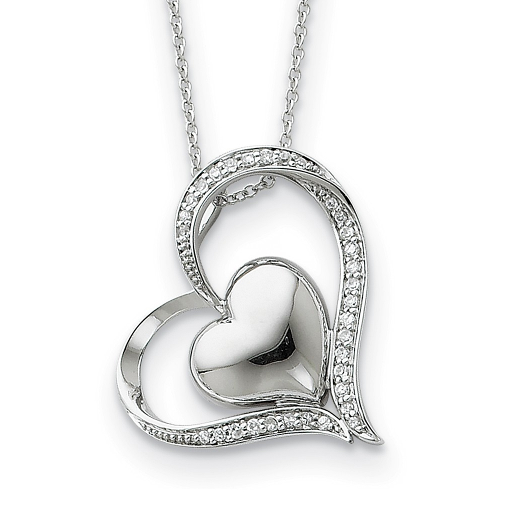 'In My Heart' CZ Pendant Necklace, Rhodium-Plated Sterling Silver.
