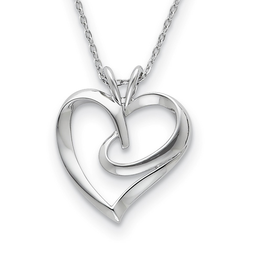 'The Hugging Heart' Pendant Necklace, Rhodium-Plated Sterling Silver.