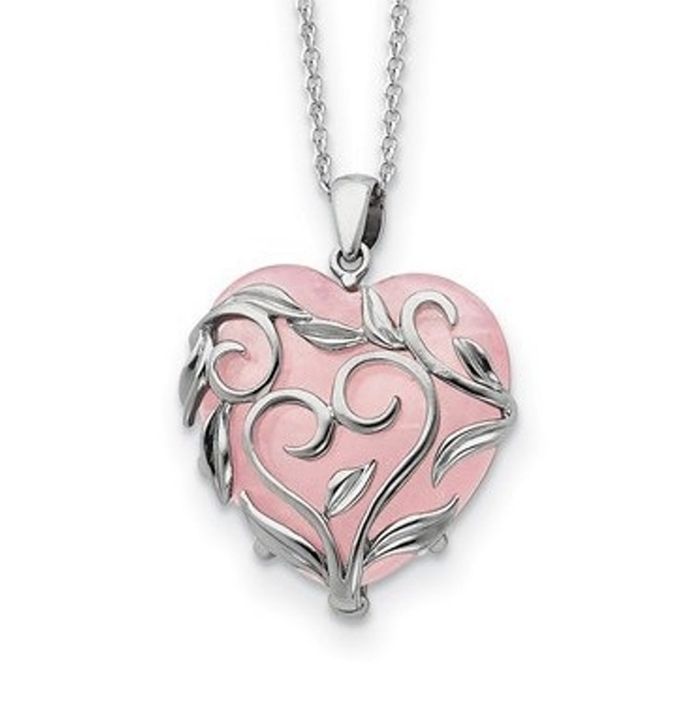 Rose Quartz 'Generous Heart' Pendant Necklace, Rhodium-Plated Sterling Silver.