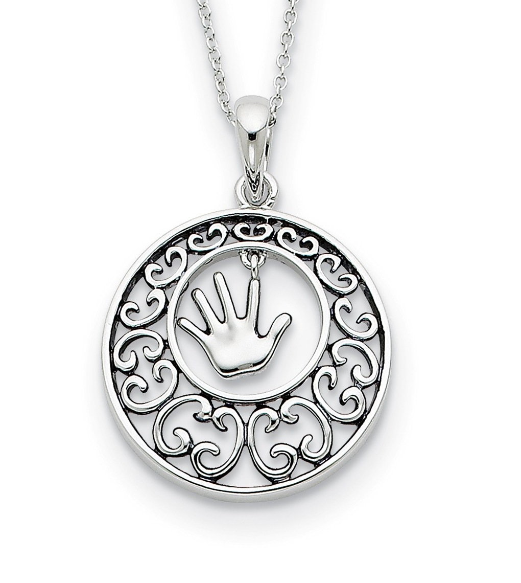 Girl's Hand Antiqued and Rhodium-Plated Sterling Silver Circle Pendant Necklace.