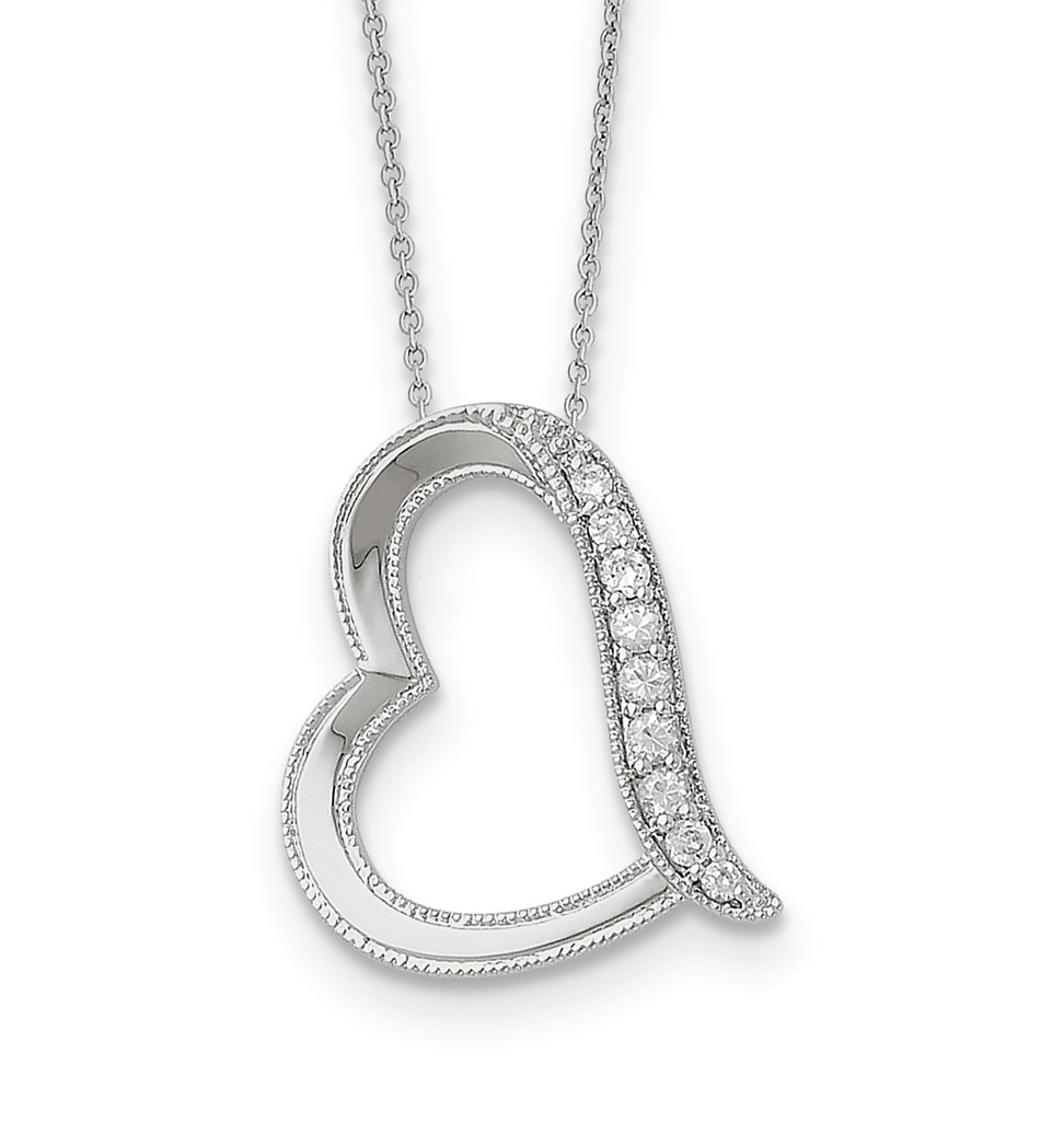  'Daughter-In-Law' Antiqued Heart CZ Pendant Necklace, Rhodium-Plated Sterling Silver.