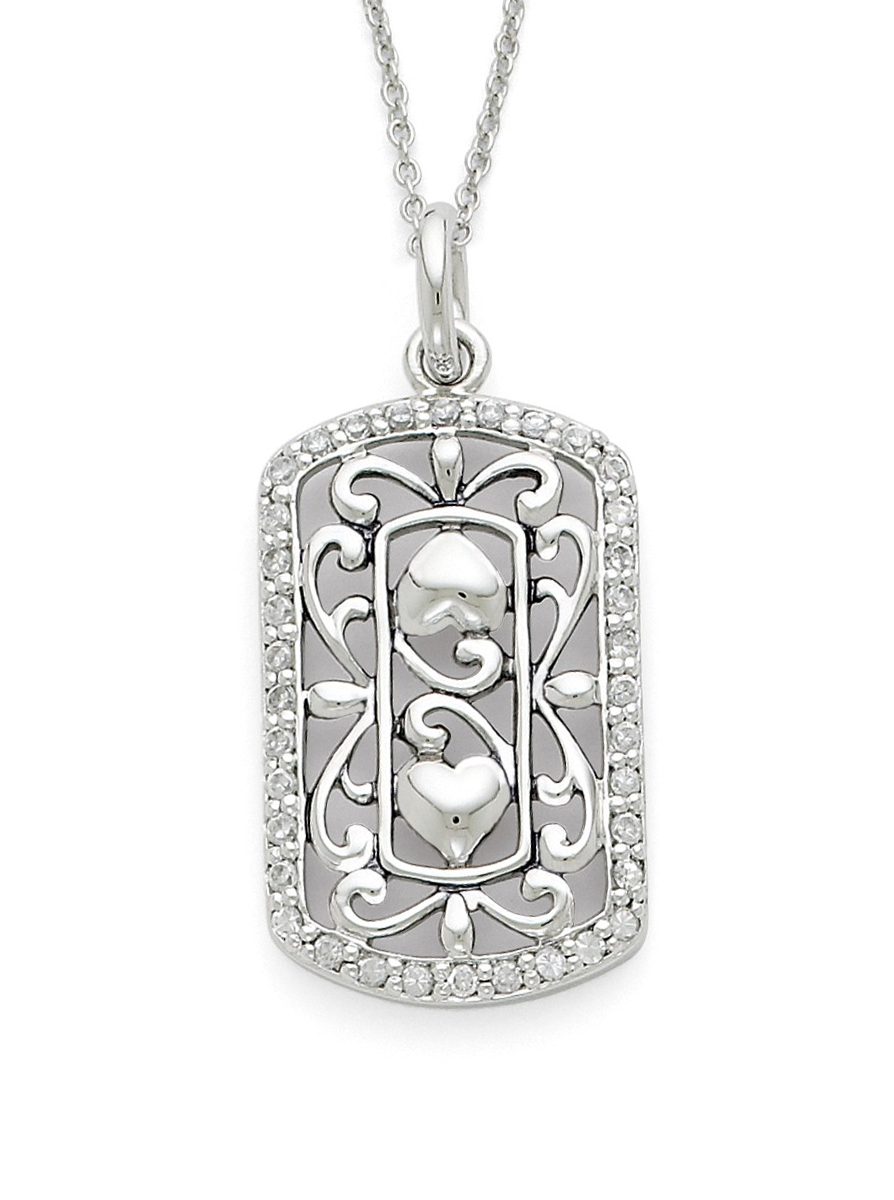 ''Thankful For You' CZ Necklace, Rhodium-Plated Sterling Silver, 18