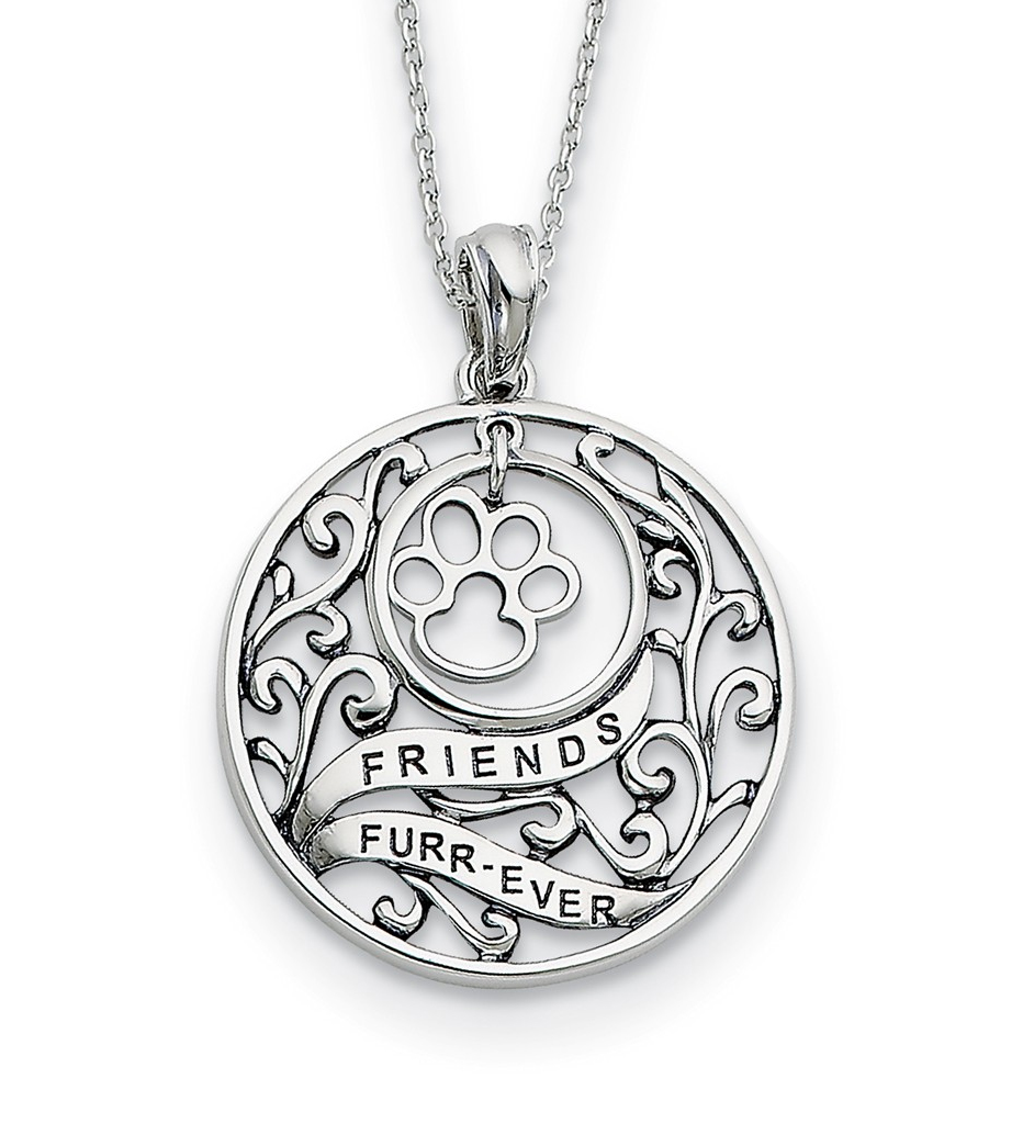 Animal Friends-Dog' Rhodium-Plated Sterling Silver Antiqued Pendant Necklace, 18