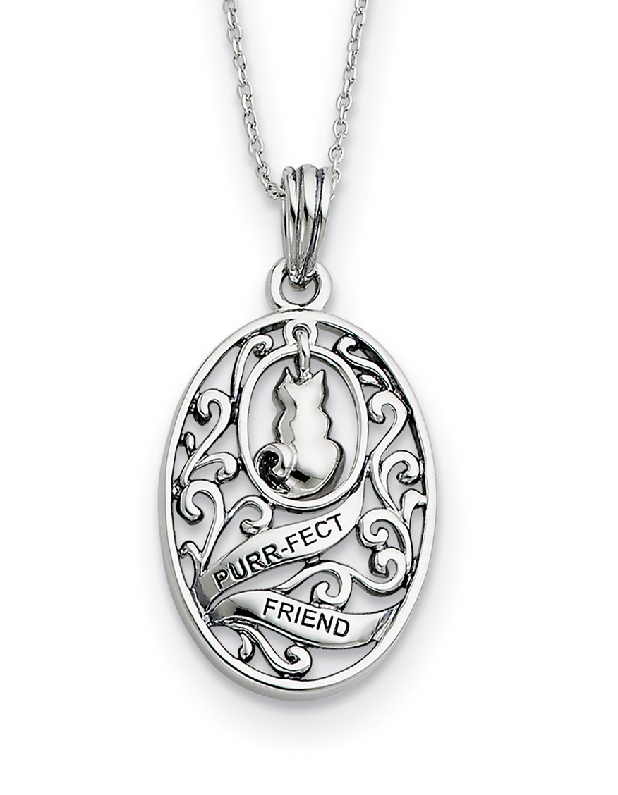 Antiqued 'Animal Friends-Cat' Necklace, Rhodium Plated Sterling Silver, 18