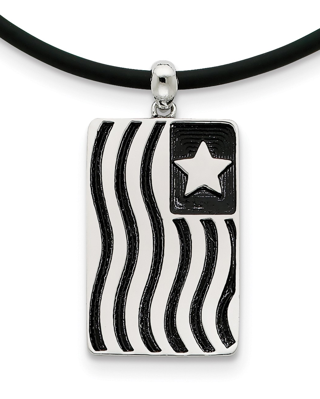 'Waves of Pride' Rubber Cord Pendant Necklace, Rhodium-Plated Sterling Silver, 22-24