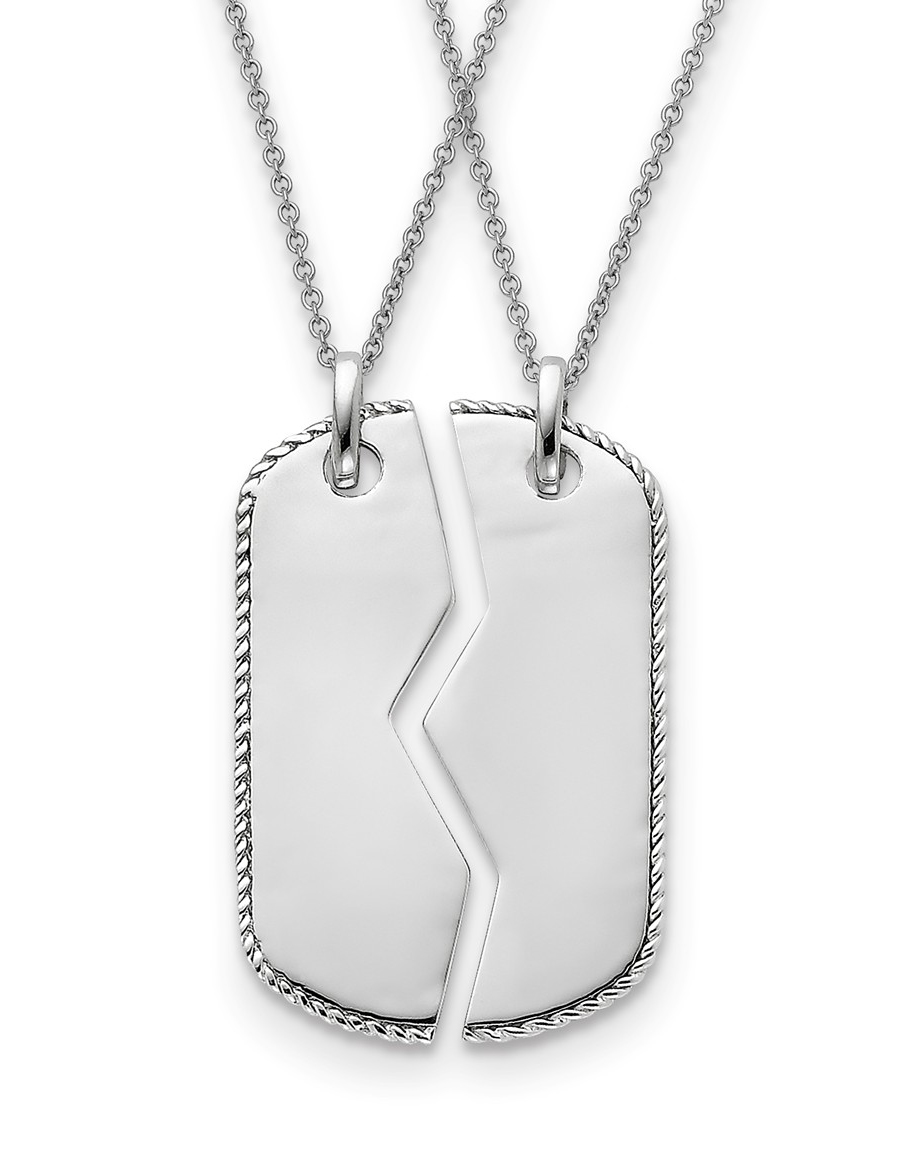 'Military Dog Tag For Two' Antiqued Pendant Necklace, Rhodium-Plated Sterling Silver, 18