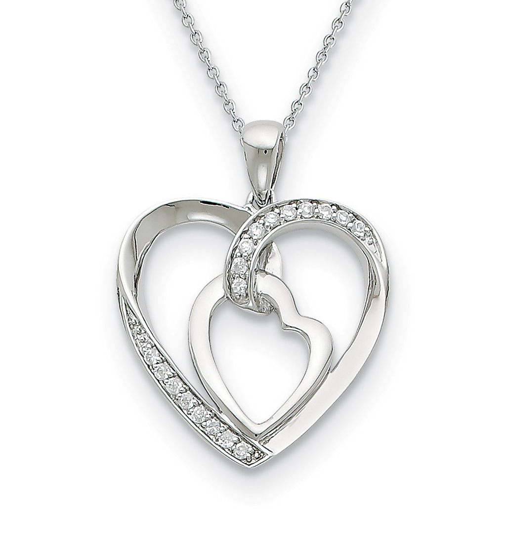 'My Heart To Yours' CZ Pendant Necklace, Rhodium-Plated Sterling Silver, 18