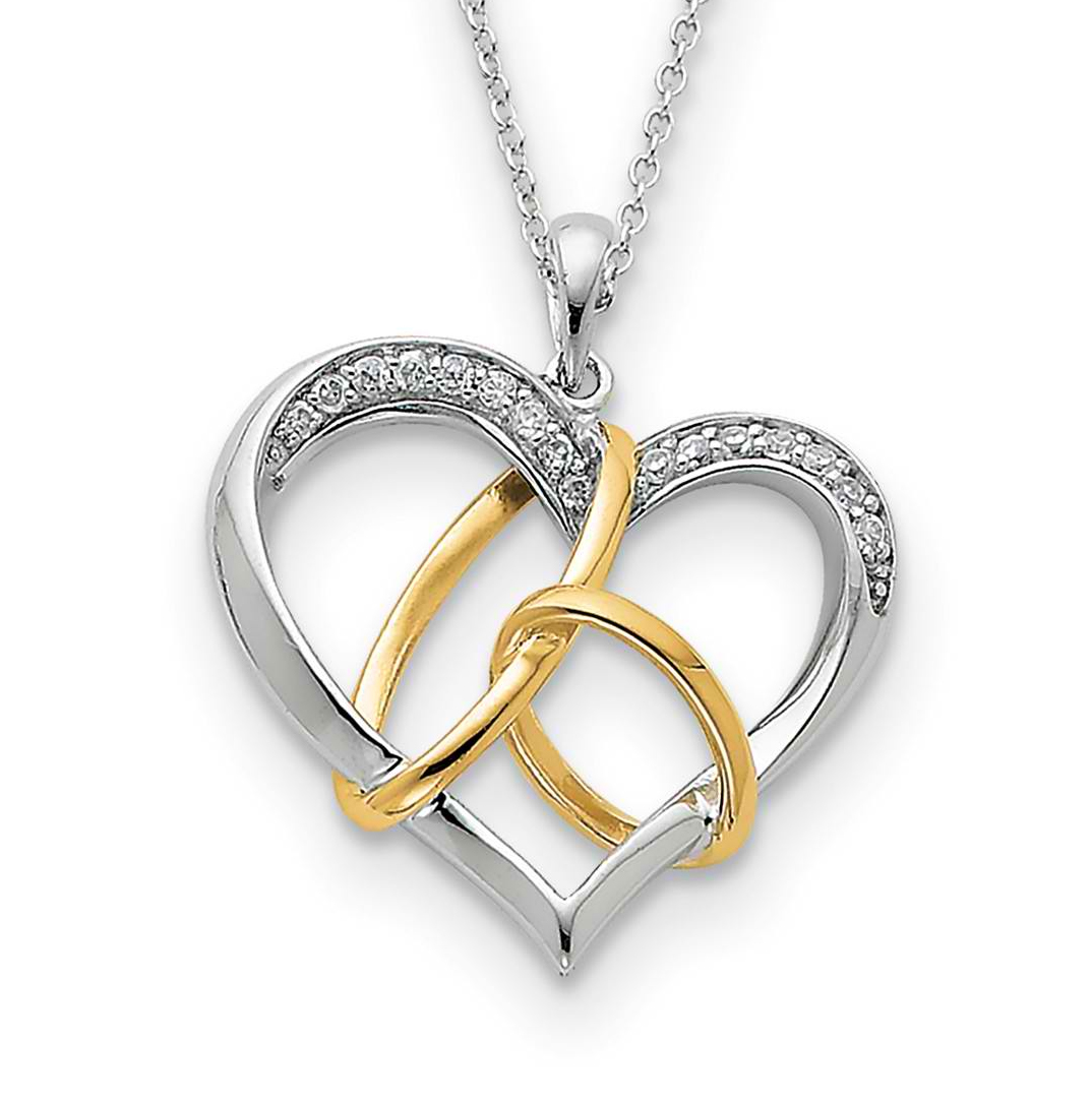 'To Have and To Hold' CZ Pendant Necklace, Gold-Plated and Rhodium-Plated Sterling Silver, 18