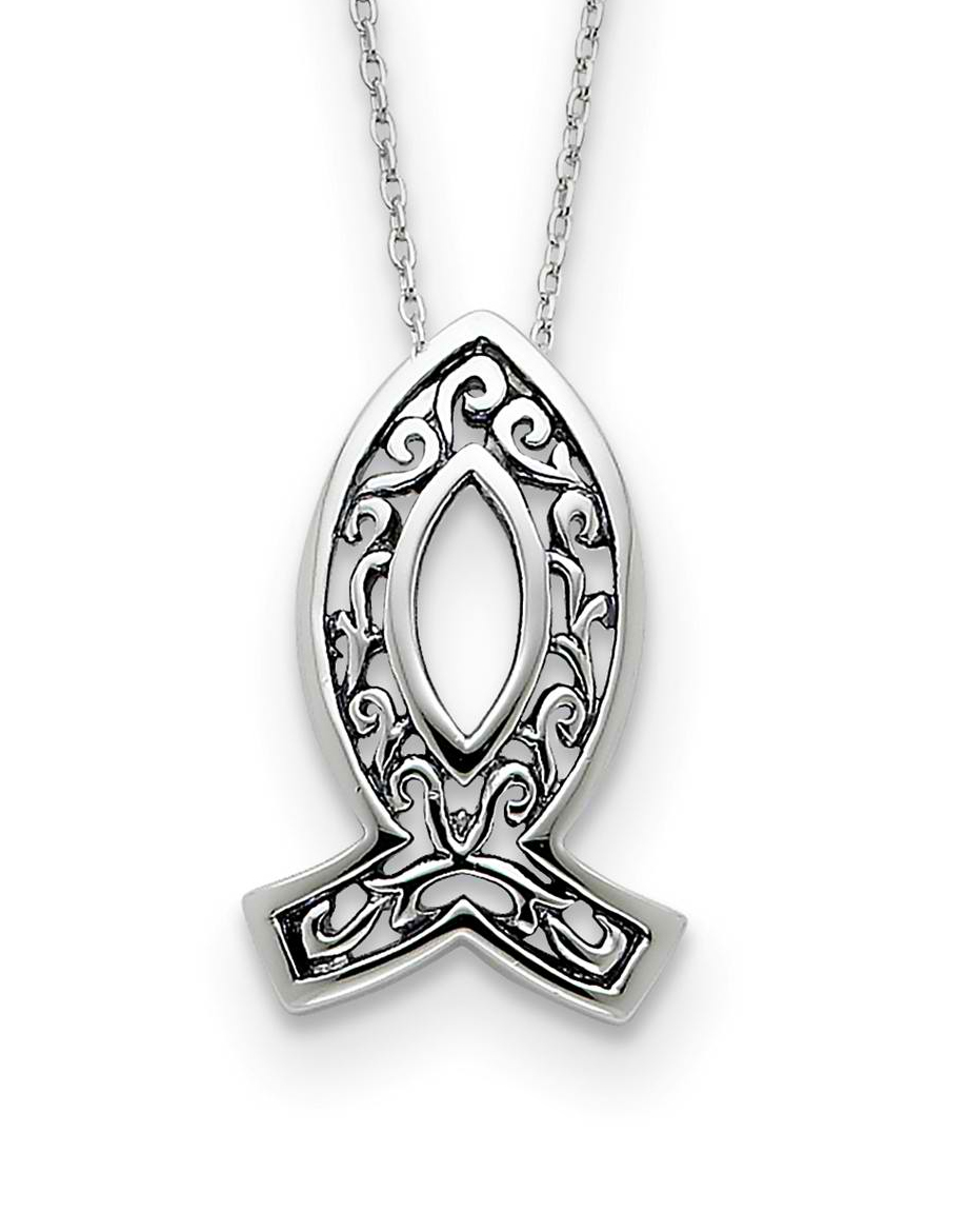 Antiqued 'Faith' Pendant Necklace, Rhodium-Plated Sterling Silver, 18