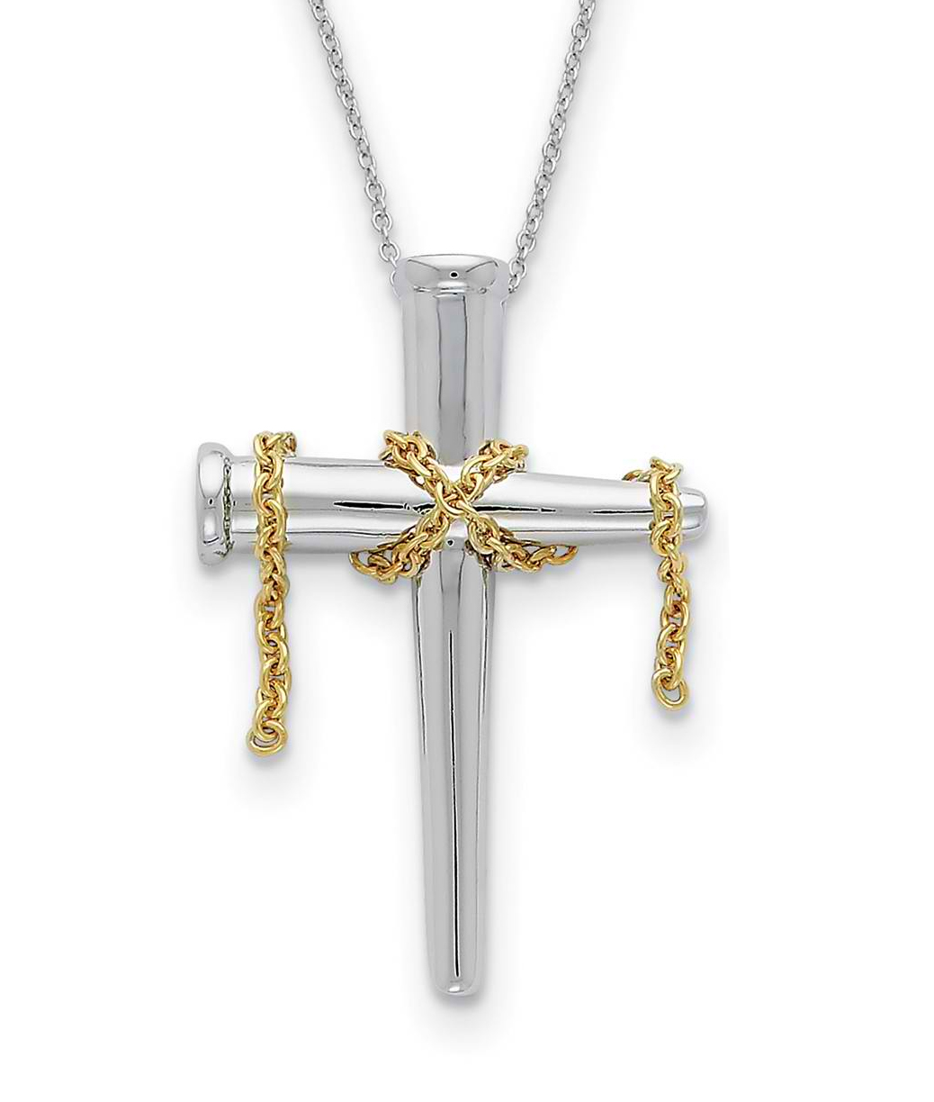 Sterling Silver and Gold-Plated 'It Is Finished' Cross Pendant Necklace, 18