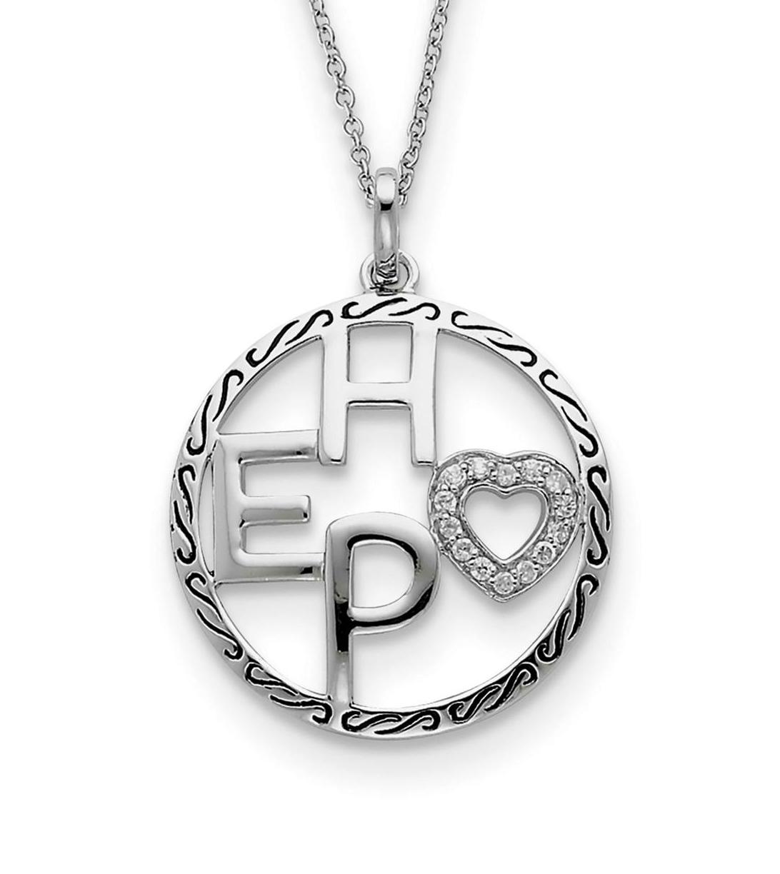 'Hope' CZ Pendant Necklace, Antiqued Rhodium-Plated Sterling Silver, 18