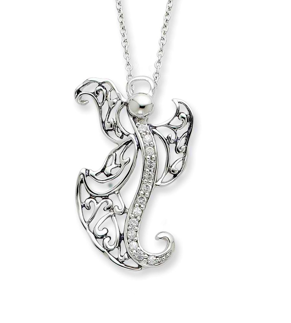  'Angel of Optimism' CZ Antiqued Necklace, Rhodium-Plated Sterling Silver, 18